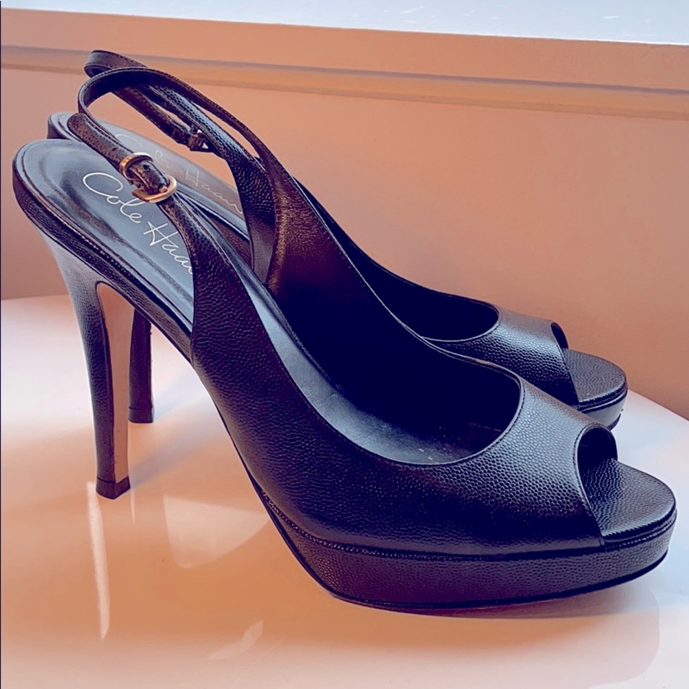 Platform leather sling backs